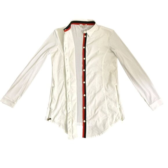 Anatomie Button Down Shirt White Mixed Fabric Zip Sides Long Slv Stretchy Size S - Picture 3 of 13